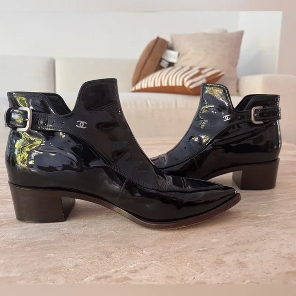 Black patent Leather Ankle Boots - Picture 2 of 5
